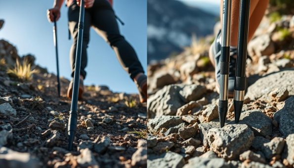 Testing hiking poles on varied terrain showing comparative performance