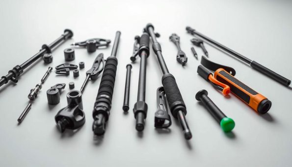 A detailed close-up view of custom trekking pole accessories, including an array of interchangeable tips, shock absorbers, grip attachments, and other accessories laid out on a clean, minimalist surface. The lighting is soft and diffused, creating a sense of clarity and focus on the products. The composition emphasizes the intricate details and diverse functionality of these specialized trekking pole components, reflecting the high-quality and customization options available from a reputable Chinese supplier. A detailed close-up view of custom trekking pole accessories, including an array of interchangeable tips, shock absorbers, grip attachments, and other accessories laid out on a clean, minimalist surface. The lighting is soft and diffused, creating a sense of clarity and focus on the products. The composition emphasizes the intricate details and diverse functionality of these specialized trekking pole components, reflecting the high-quality and customization options available from a reputable Chinese supplier.
