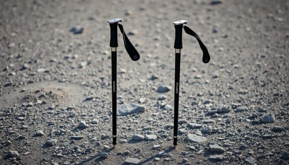 A pair of sleek, custom-crafted 3K carbon fiber trekking poles stand upright on a rugged, textured surface. The smooth, matte black shafts are accented with subtle, metallic silver detailing, exuding a modern, high-performance aesthetic. The poles' ergonomic grips and adjustable, shock-absorbing tips are clearly visible, showcasing the meticulous engineering and attention to detail. Soft, natural lighting from an unseen source casts gentle shadows, highlighting the poles' lightweight, yet sturdy construction. The minimalist, clean-lined composition places the trekking poles as the central focus, emphasizing their premium quality and bespoke design. A pair of sleek, custom-crafted 3K carbon fiber trekking poles stand upright on a rugged, textured surface. The smooth, matte black shafts are accented with subtle, metallic silver detailing, exuding a modern, high-performance aesthetic. The poles' ergonomic grips and adjustable, shock-absorbing tips are clearly visible, showcasing the meticulous engineering and attention to detail. Soft, natural lighting from an unseen source casts gentle shadows, highlighting the poles' lightweight, yet sturdy construction. The minimalist, clean-lined composition places the trekking poles as the central focus, emphasizing their premium quality and bespoke design.