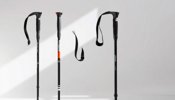 A side-by-side comparison of high-quality carbon fiber trekking poles from leading outdoor brands, showcased in a well-lit, studio-style setting. The poles are positioned prominently in the foreground, allowing viewers to clearly observe their unique designs, features, and branding. The middle ground features a clean, neutral background, drawing the eye to the core products. Subtle shadows and natural lighting create depth and dimension, emphasizing the poles' lightweight and durable construction. The overall atmosphere conveys a sense of professionalism, technical precision, and objective evaluation, reflecting the comparative nature of the image. A side-by-side comparison of high-quality carbon fiber trekking poles from leading outdoor brands, showcased in a well-lit, studio-style setting. The poles are positioned prominently in the foreground, allowing viewers to clearly observe their unique designs, features, and branding. The middle ground features a clean, neutral background, drawing the eye to the core products. Subtle shadows and natural lighting create depth and dimension, emphasizing the poles' lightweight and durable construction. The overall atmosphere conveys a sense of professionalism, technical precision, and objective evaluation, reflecting the comparative nature of the image.