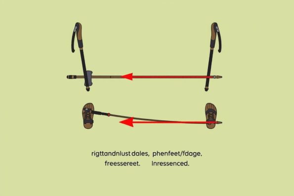 Diagram showing the alternating rhythm pattern of trekking poles and feet