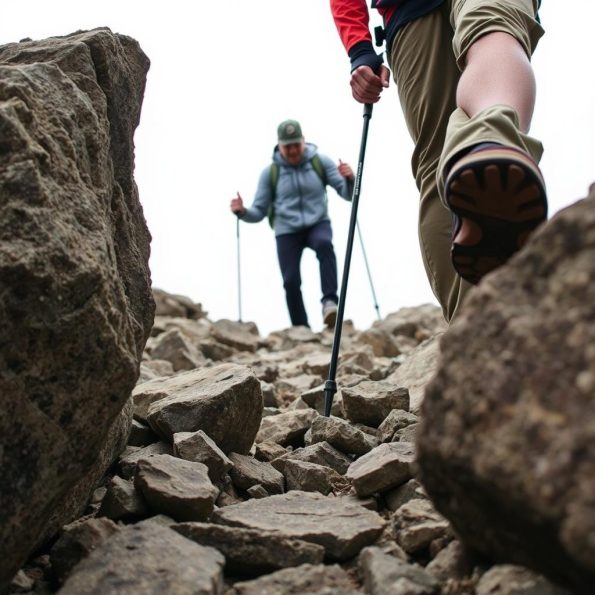 Technique for using poles on rocky, uneven terrain Technique for using poles on rocky, uneven terrain