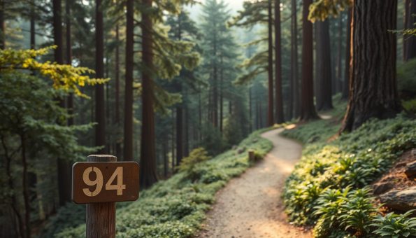 A winding mountain trail winds through a lush, verdant landscape, punctuated by towering, ancient cedars. The path is marked by a simple distance sign, its numbers etched in a weathered, earthy tone that blends seamlessly with the surrounding environment. Soft, diffused sunlight filters through the canopy, casting a warm, golden glow over the scene. The trail stretches out, inviting the viewer to embark on a journey of discovery, capturing the essence of the "Kumano Kodo" hiking experience. A winding mountain trail winds through a lush, verdant landscape, punctuated by towering, ancient cedars. The path is marked by a simple distance sign, its numbers etched in a weathered, earthy tone that blends seamlessly with the surrounding environment. Soft, diffused sunlight filters through the canopy, casting a warm, golden glow over the scene. The trail stretches out, inviting the viewer to embark on a journey of discovery, capturing the essence of the "Kumano Kodo" hiking experience.