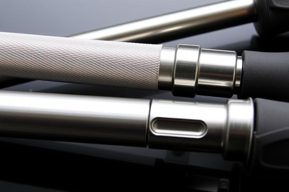 Close-up of aluminum trekking poles showing material texture and best material for trekking poles construction Close-up of aluminum trekking poles showing material texture and best material for trekking poles construction
