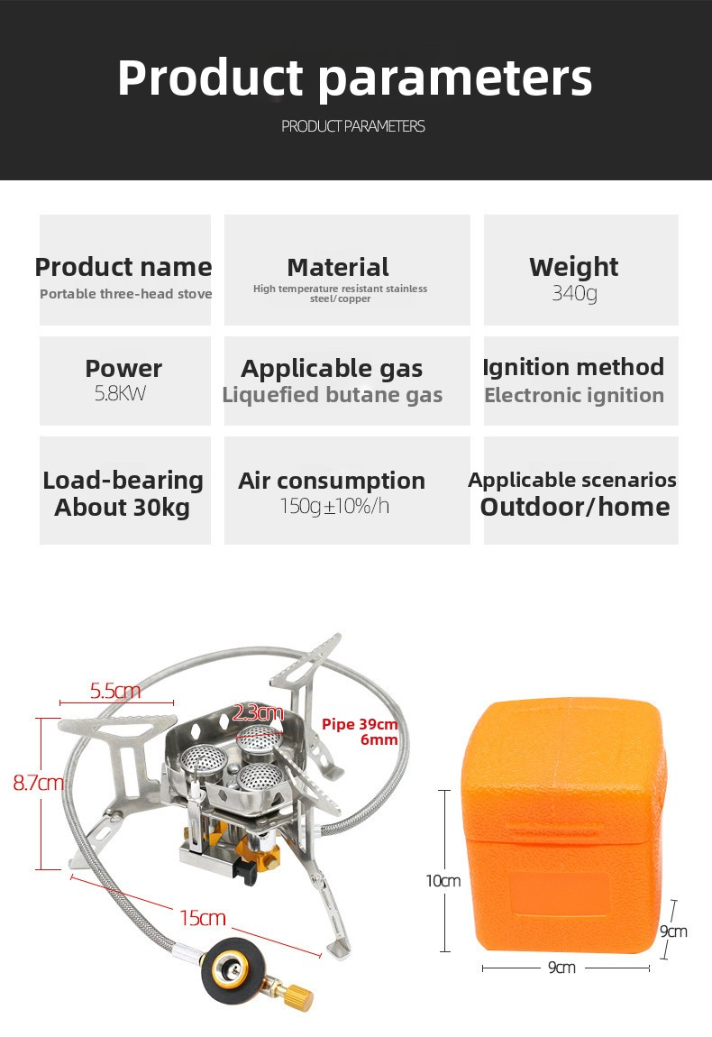 mini folding three burner stove (split stainless steel)