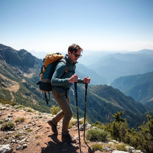 Experienced backpacker using premium carbon fiber trekking poles showing best material for trekking poles for advanced users