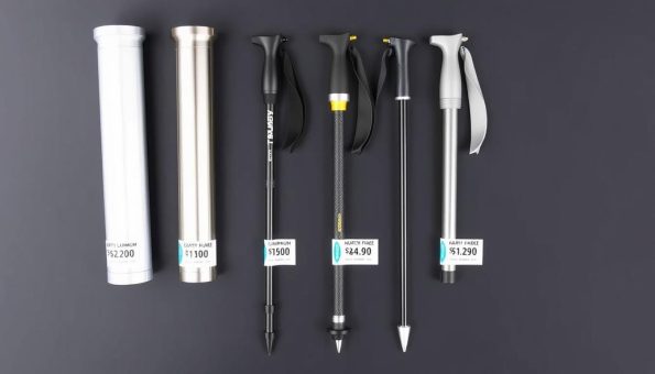 Various trekking poles at different price points showing best material for trekking poles across budget ranges Various trekking poles at different price points showing best material for trekking poles across budget ranges